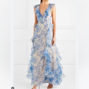 Alice McCall Blue Oh My Goddess Open-back Ruffled Floral-print Silk-organza Gown